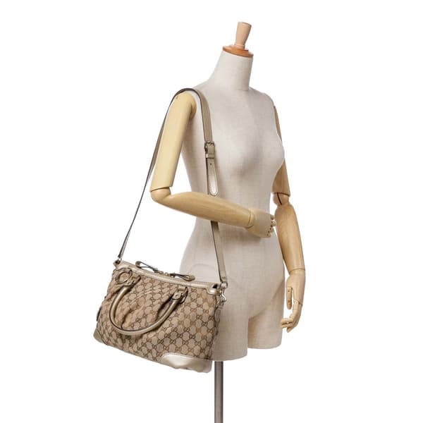 Pre-owned Gucci GG Canvas Sukey Satchel Brown