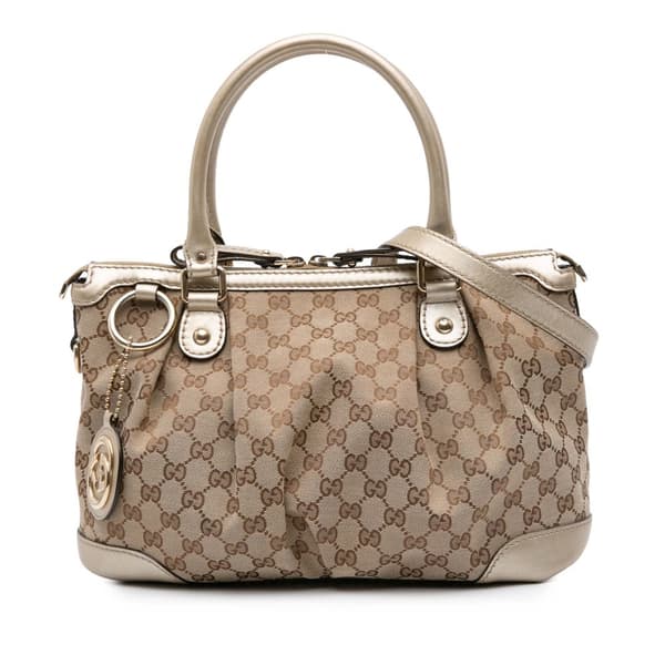 Pre-owned Gucci GG Canvas Sukey Satchel Brown