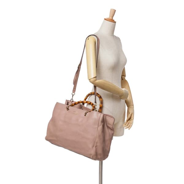 Pre-owned Gucci Large Calfskin Bamboo Shopper Satchel Pink
