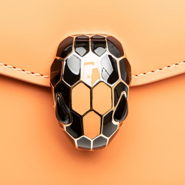 Pre-owned Bvlgari Calfskin Serpenti Forever Top Handle Orange
