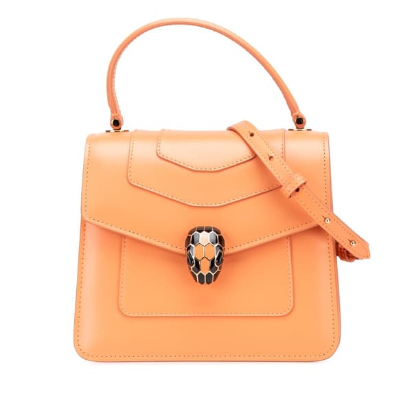 Pre-owned Bvlgari Calfskin Serpenti Forever Top Handle Orange