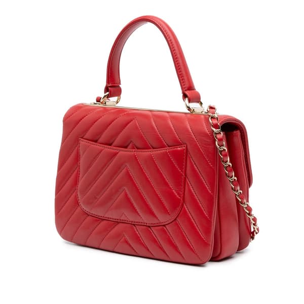Pre-owned Chanel Small Chevron Lambskin Trendy CC Flap Red