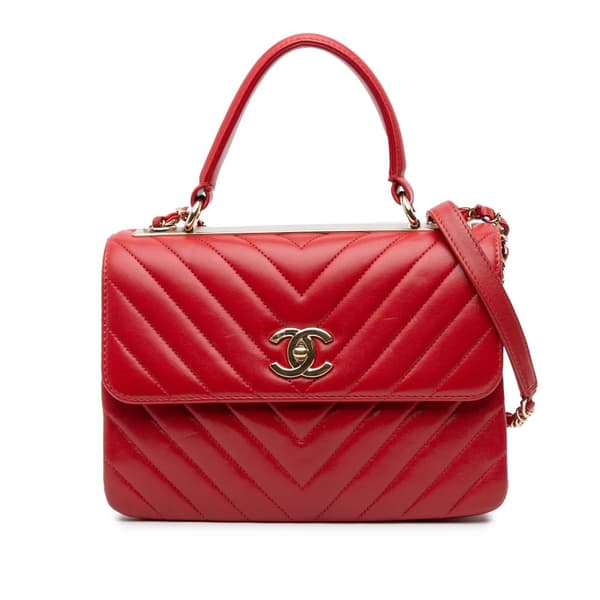 Pre-owned Chanel Small Chevron Lambskin Trendy CC Flap Red