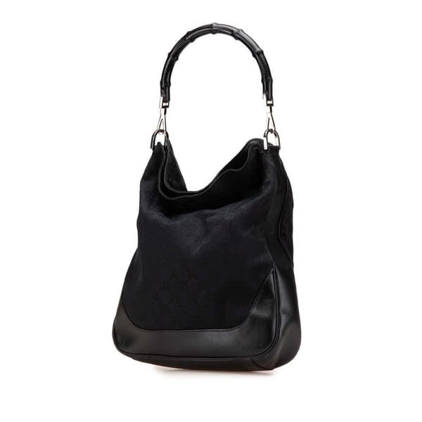 Pre-owned Gucci GG Canvas Bamboo Web Satchel Black
