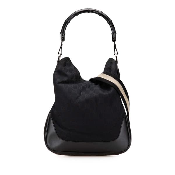 Pre-owned Gucci GG Canvas Bamboo Web Satchel Black
