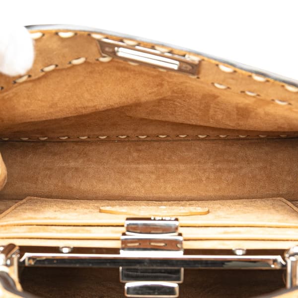 Pre-owned Fendi Small Suede Selleria Peekaboo ISeeU Satchel Brown