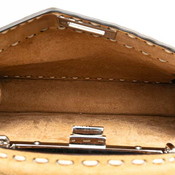 Pre-owned Fendi Small Suede Selleria Peekaboo ISeeU Satchel Brown