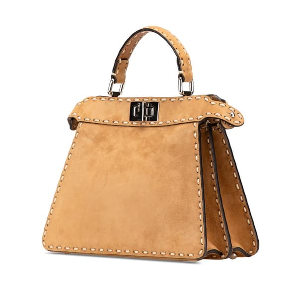 Pre-owned Fendi Small Suede Selleria Peekaboo ISeeU Satchel Brown