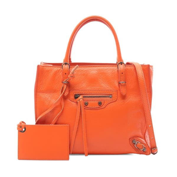 Pre-owned Balenciaga Mini Leather Papier A4 Satchel Orange