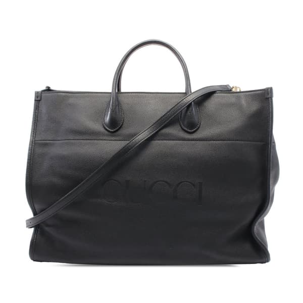 Pre-owned Gucci Large Leather Logo Convertible Satchel Black