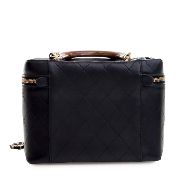 Pre-owned Chanel Large Quilted Lambskin Knock On Wood Vanity Case Black