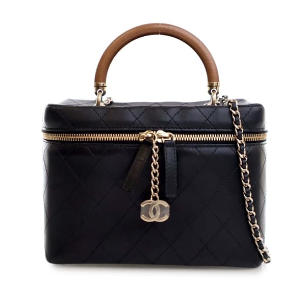 Pre-owned Chanel Large Quilted Lambskin Knock On Wood Vanity Case Black