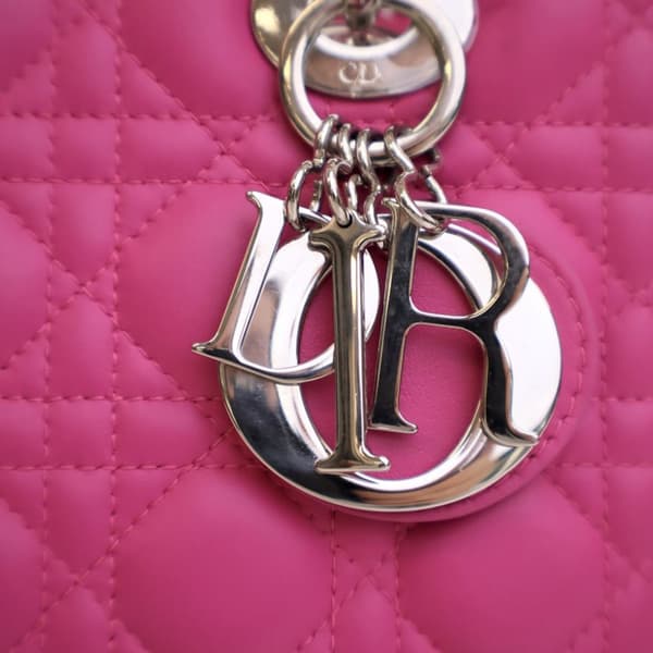 Pre-owned Dior Medium Lambskin Cannage Lady Dior Pink