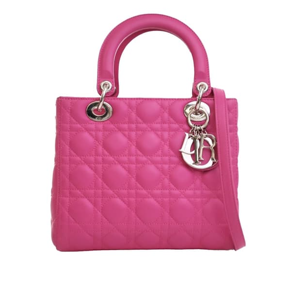 Pre-owned Dior Medium Lambskin Cannage Lady Dior Pink