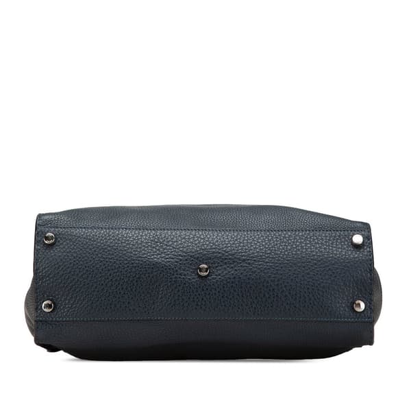 Pre-owned Fendi Large Leather Peekaboo Iconic Essential Faces Satchel Blue