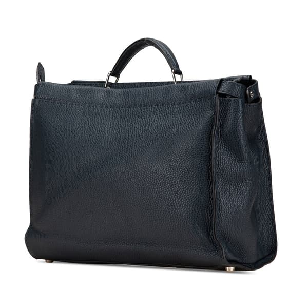 Pre-owned Fendi Large Leather Peekaboo Iconic Essential Faces Satchel Blue