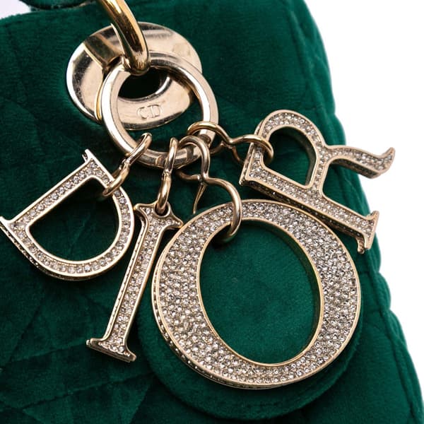 Pre-owned Dior Small Velvet Cannage My ABCDior Lady Dior Green