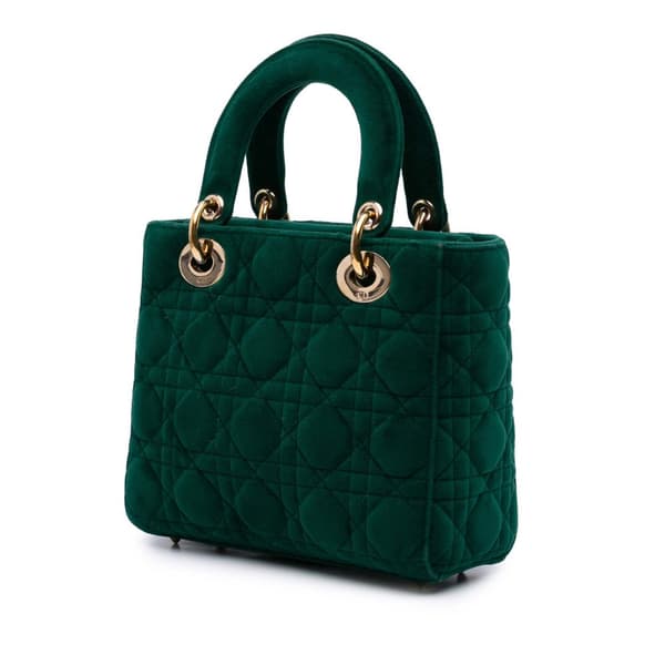 Pre-owned Dior Small Velvet Cannage My ABCDior Lady Dior Green