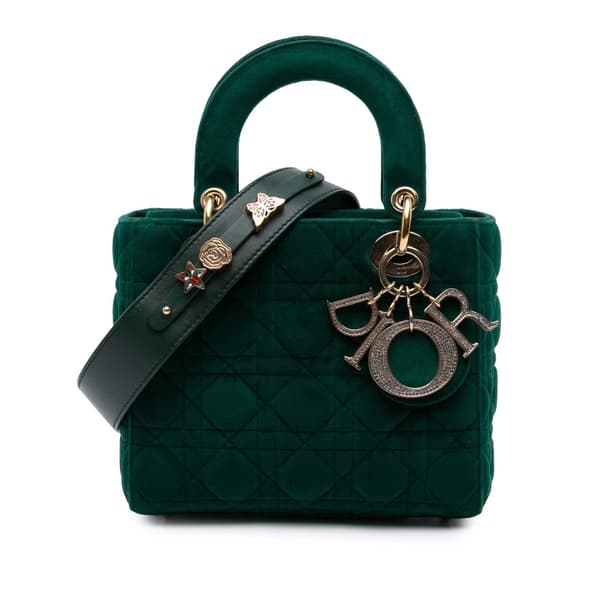 Pre-owned Dior Small Velvet Cannage My ABCDior Lady Dior Green