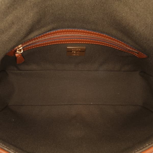 Pre-owned Fendi Zucca Embroidered Canvas Baguette Satchel Brown