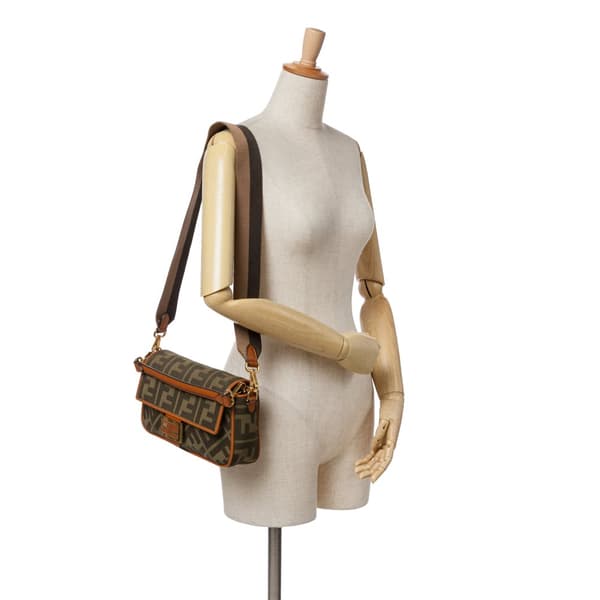 Pre-owned Fendi Zucca Embroidered Canvas Baguette Satchel Brown