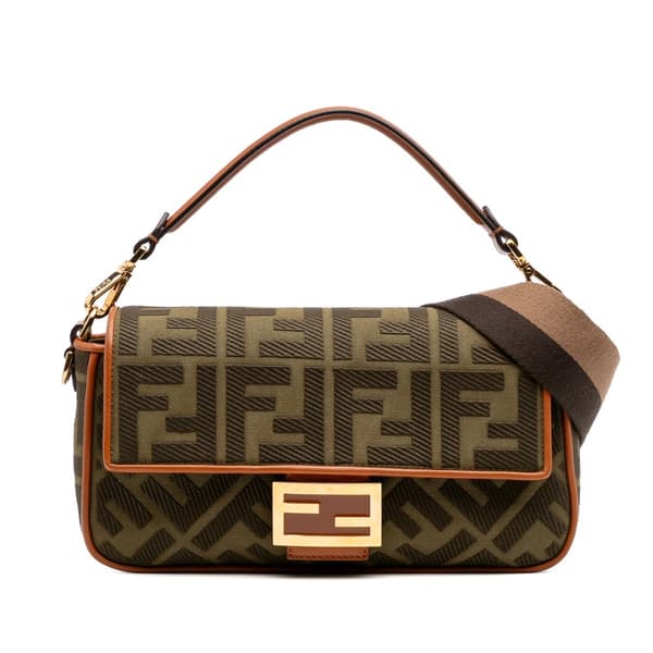 Pre-owned Fendi Zucca Embroidered Canvas Baguette Satchel Brown
