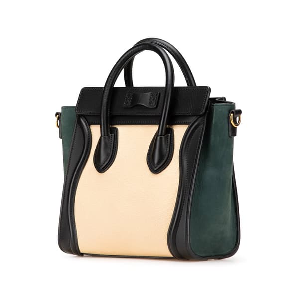 Pre-owned Celine Nano Tricolor Nubuck and Calfskin Luggage Tote Brown