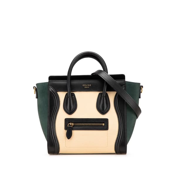 Pre-owned Celine Nano Tricolor Nubuck and Calfskin Luggage Tote Brown