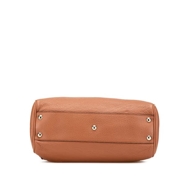 Pre-owned Gucci Small Calfskin Bamboo Shopper Satchel Brown