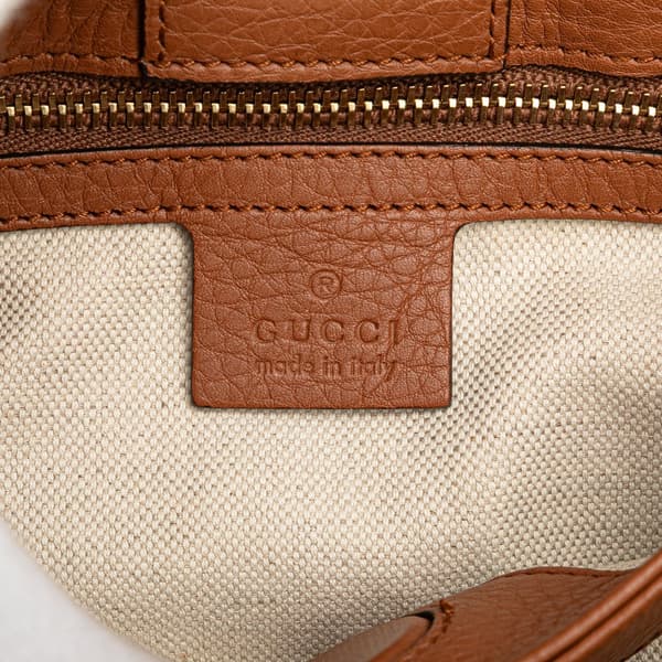 Pre-owned Gucci Small Calfskin Bamboo Shopper Satchel Brown