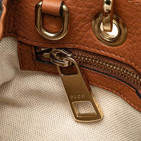 Pre-owned Gucci Small Calfskin Bamboo Shopper Satchel Brown