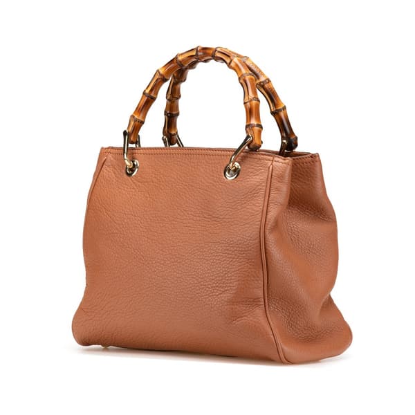 Pre-owned Gucci Small Calfskin Bamboo Shopper Satchel Brown