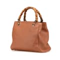 Miniatyrbild 2 av 10: Pre-owned Gucci Small Calfskin Bamboo Shopper Satchel Brown