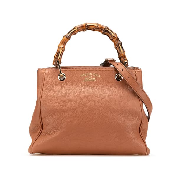 Pre-owned Gucci Small Calfskin Bamboo Shopper Satchel Brown
