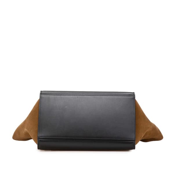 Pre-owned Celine Medium Tricolor Calfskin and Suede Trapeze Satchel Black