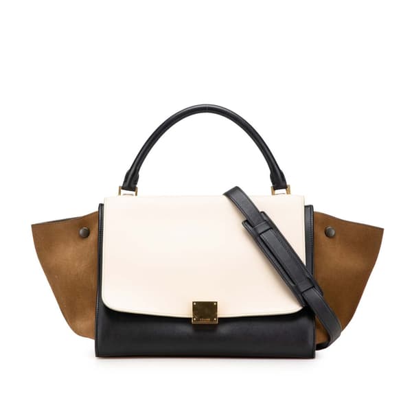 Pre-owned Celine Medium Tricolor Calfskin and Suede Trapeze Satchel Black