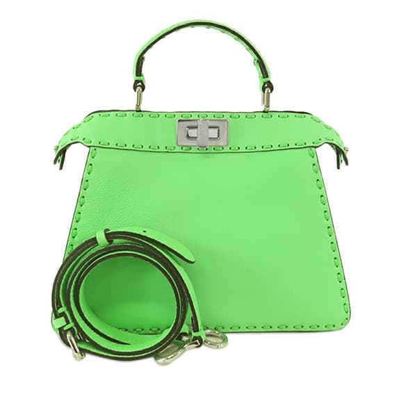 Pre-owned Fendi Small Calfskin Selleria Peekaboo ISeeU Satchel Green