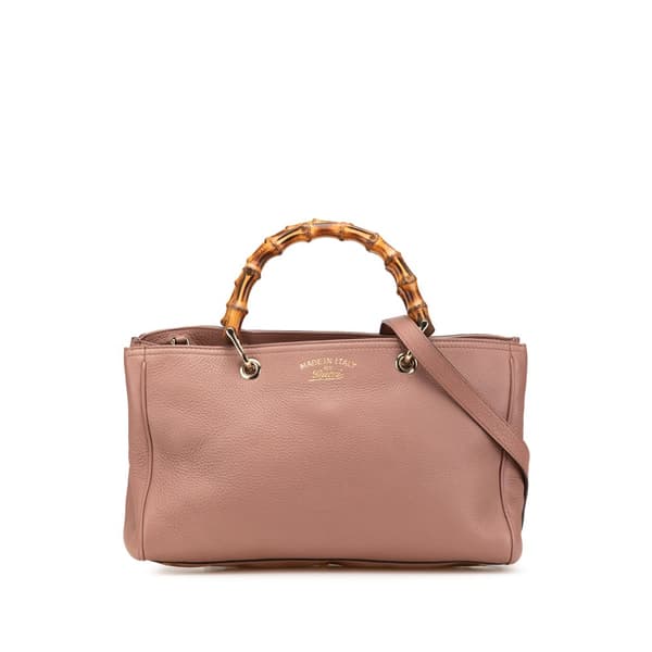 Pre-owned Gucci Medium Calfskin Bamboo Shopper Satchel Pink