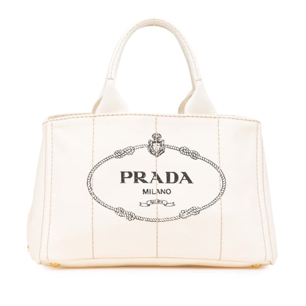 Pre-owned Prada Canvas Canapa Logo Satchel White