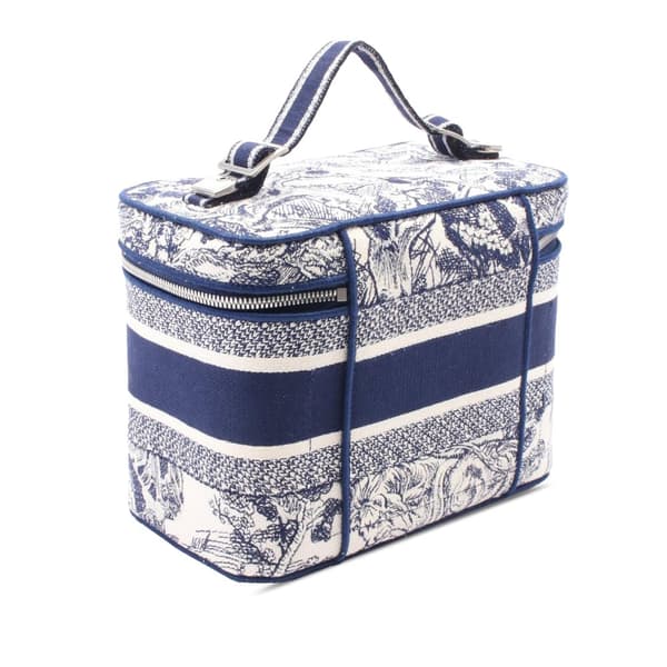 Pre-owned Dior Toile De Jouy Embroidered Canvas Diortravel Vanity Case Blue