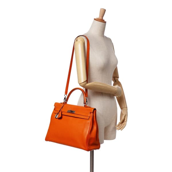 Pre-owned Hermès Togo Kelly II Retourne 35 Orange