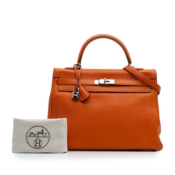 Pre-owned Hermès Togo Kelly II Retourne 35 Orange