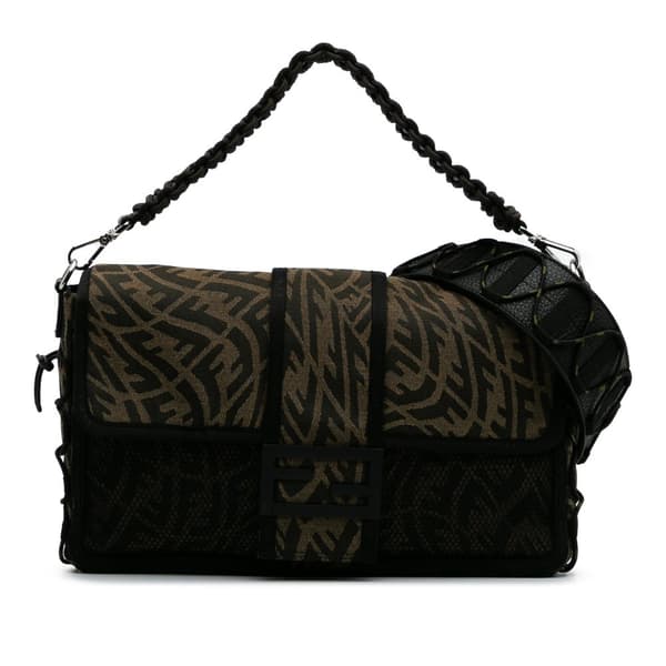Pre-owned Fendi Large Zucca Vertigo Mesh Baguette Satchel Brown