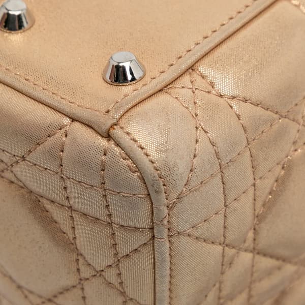 Pre-owned Dior Mini Iridescent Lambskin Cannage Lady Dior Gold
