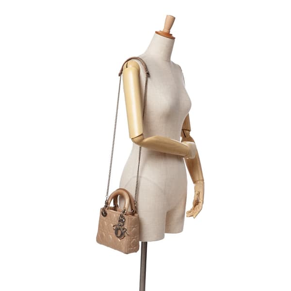 Pre-owned Dior Mini Iridescent Lambskin Cannage Lady Dior Gold
