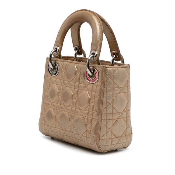 Pre-owned Dior Mini Iridescent Lambskin Cannage Lady Dior Gold