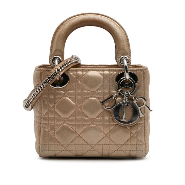 Pre-owned Dior Mini Iridescent Lambskin Cannage Lady Dior Gold