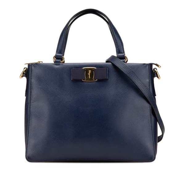 Pre-owned Ferragamo Leather Tracy Vara Satchel Blue