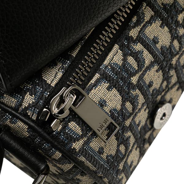 Pre-owned Dior Mini Oblique Canvas Roller Saddle Bag Blue