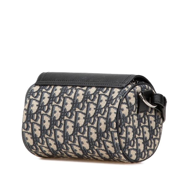 Pre-owned Dior Mini Oblique Canvas Roller Saddle Bag Blue